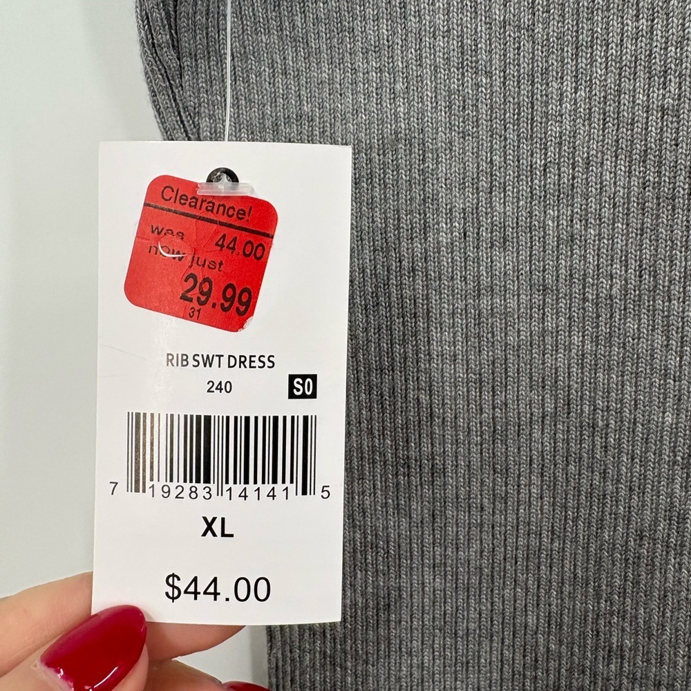 Ophelia Roe Grey Ribbed Sweater Midi Dress | XL - Picture 5 of 6